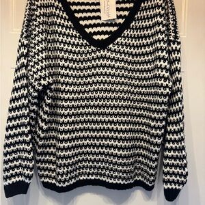Chic Black and White V-Neck Sweater